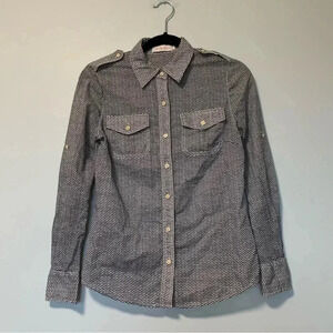 Tory Burch black  white 100% cotton chevron button down shirt